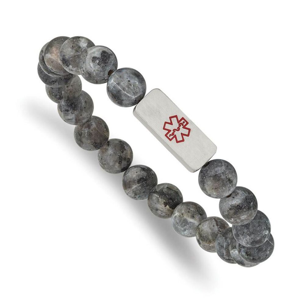 8.5mm Stainless Steel Labradorite Bead Medical I.D. Stretch Bracelet